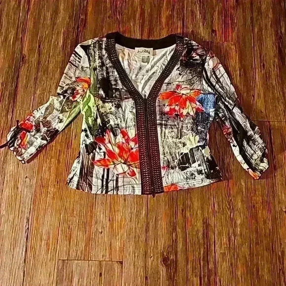 Joseph Ribkoff Jackets & Blazers - Womens Joseph Ribkoff Urban Floral Abstract Zip Up Knit Jacket Sz 14